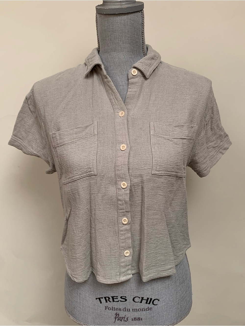 Madewell Shirt Linen Women Sz S Ashen Sage Breezewoven Beachside Shirttail Crop